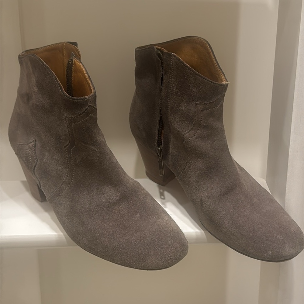 Isabel Marant Dicker Taupe Gray Suede Western Ankle Booties Size EU 38/US 8